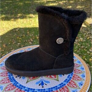 Koolaburra by UGG Kinslei Womens Sz 8 Black Suede Plaid Fur Button Boots 109641